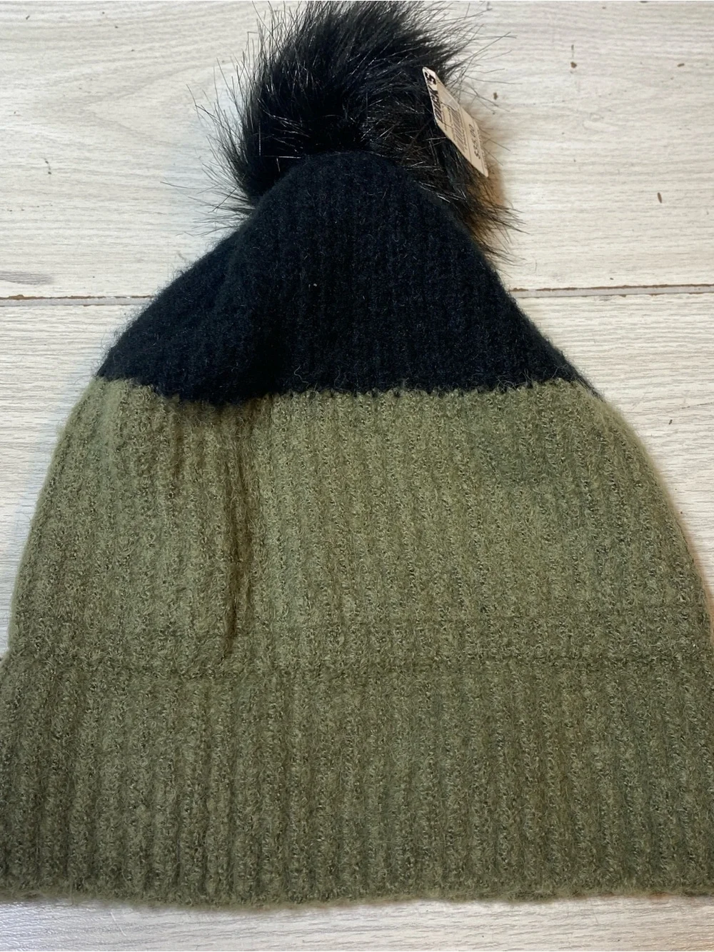 Columbia Pom Beanie Hat Womens Unisex Black Olive Green Winter Fleece Lined NWT